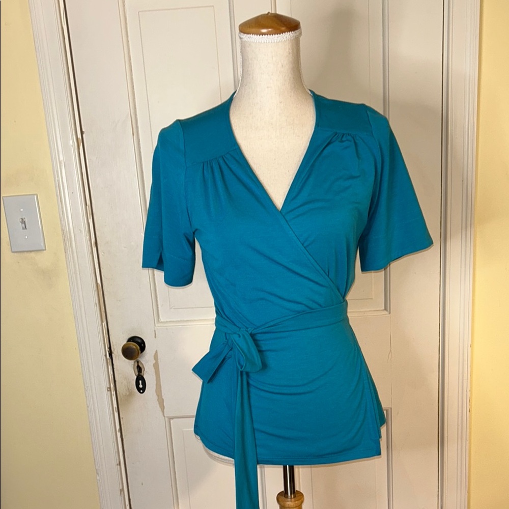 Anni Kuan - Elegant Teal Wrap Top